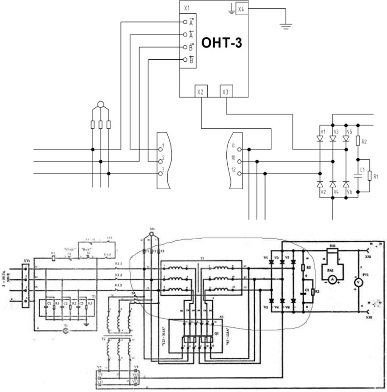 Рис.1. Схема подключения ОНТ-3 ограничителя