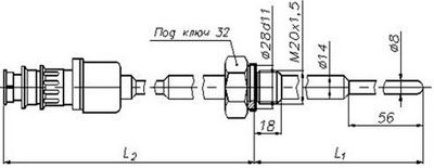 Рис.1. Габаритный чертеж термопреобразователя ТСП-037Д (исполнение1)