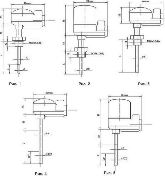 Рис.1. Габаритный чертеж термопреобразователя сопротивления ТСП-1187
