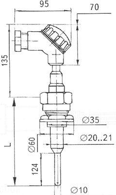 Рис.1. Габаритный чертеж термопреобразователя сопротивления ТСП-1588